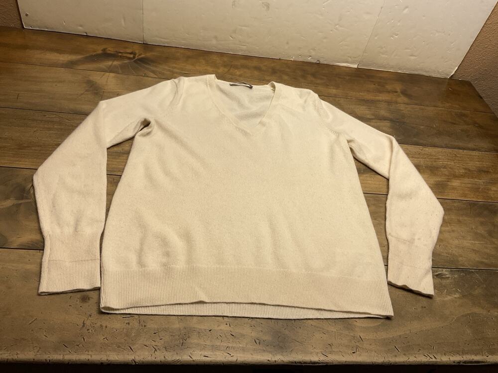 Everlane 100% Cashmere V-Neck Sweater Women's Quiet Luxury Medium Cream